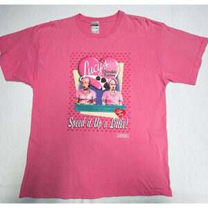 XL I Love Lucy T-Shirt Chocolate Factory Speed it Up a Little Pink Tee Vtg